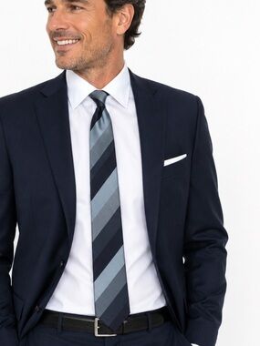 Cantini Italy All Silk Necktie Gray Blue Diagonal Stripe Made in Italy Tie